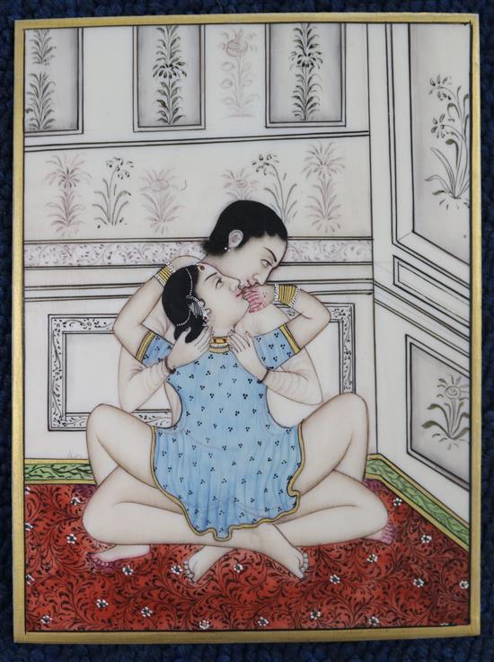 Five Indian erotic miniatures on ivory, late 19th/20th century, the largest 4.5 x 3.75in.